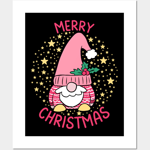 Merry Christmas Cute christmas gnome Wall Art by Yarafantasyart